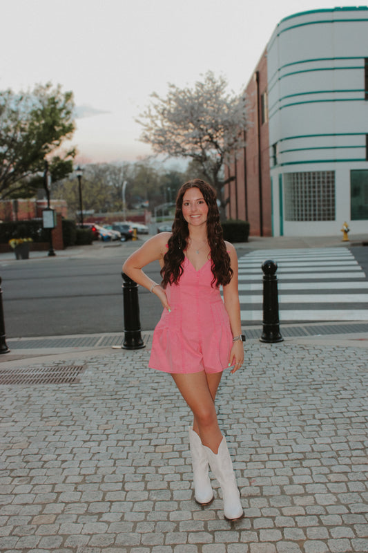 Bow Denim PINK Romper