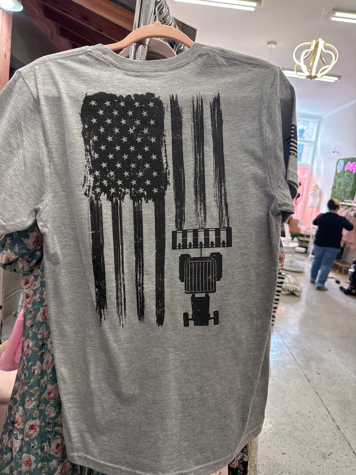 American flag tractor T shirt