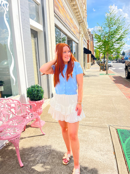Soft blue scalloped cardigan