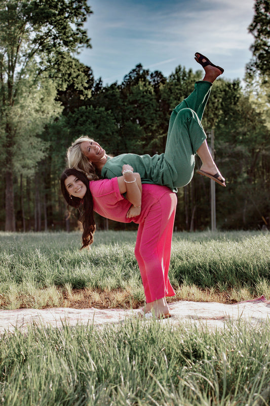 Hot pink ribbed Pants SET!