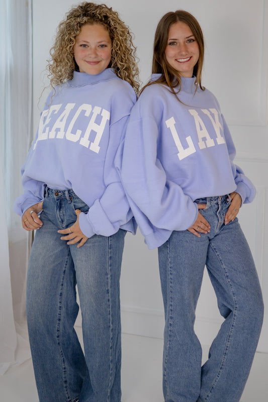 Beach/Lake Reversible CROP Mock Neck Sweatshirt, Lt. Blue