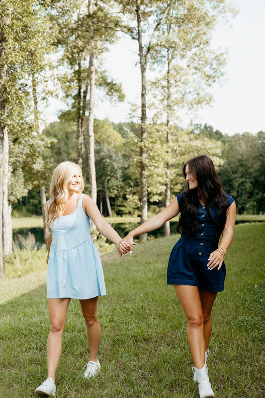 Btn Frt Denim Romper w/Cap Sleeves