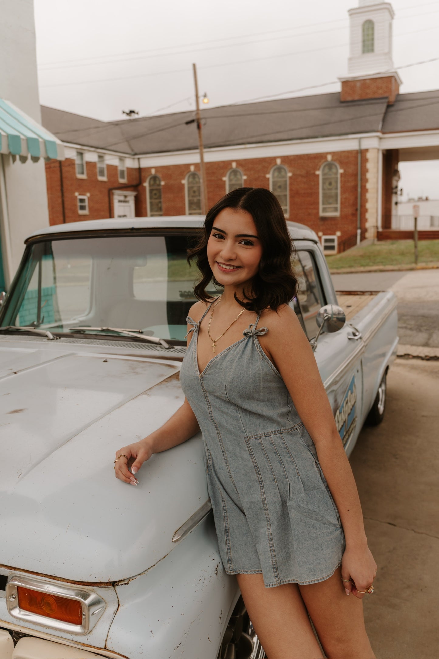 Bow Denim light wash Romper