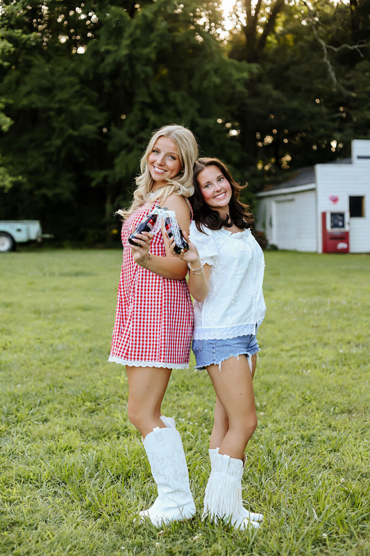RED Gingham lace romper!