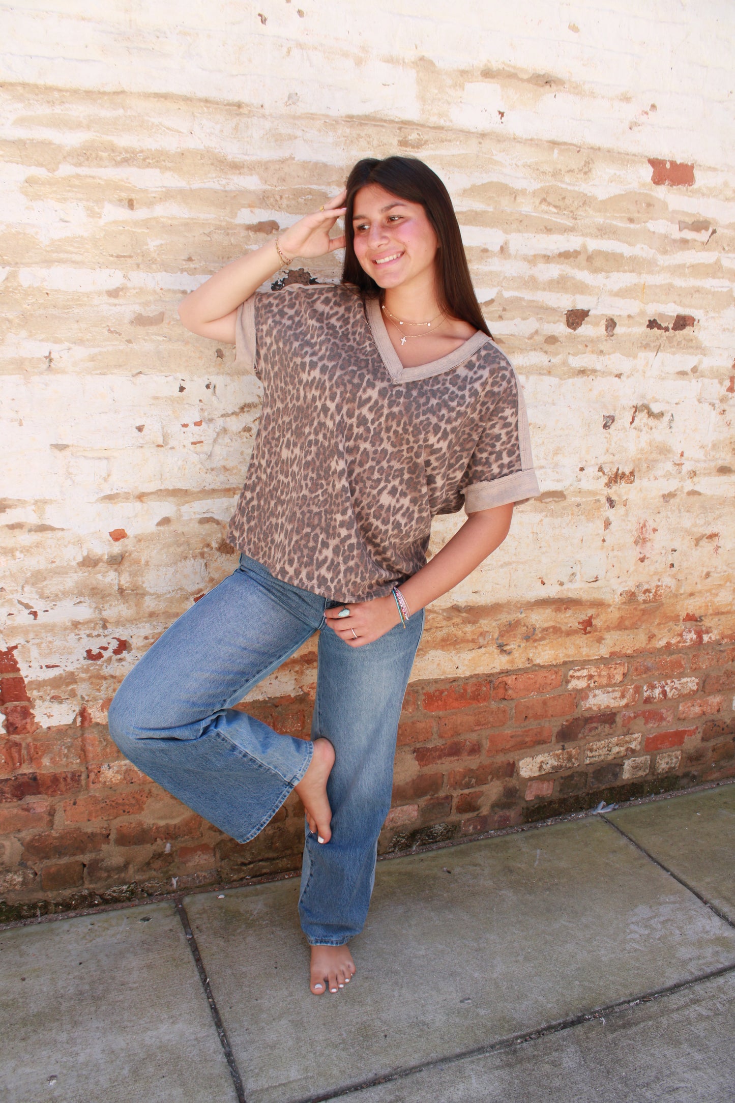 Cheetah v neck top