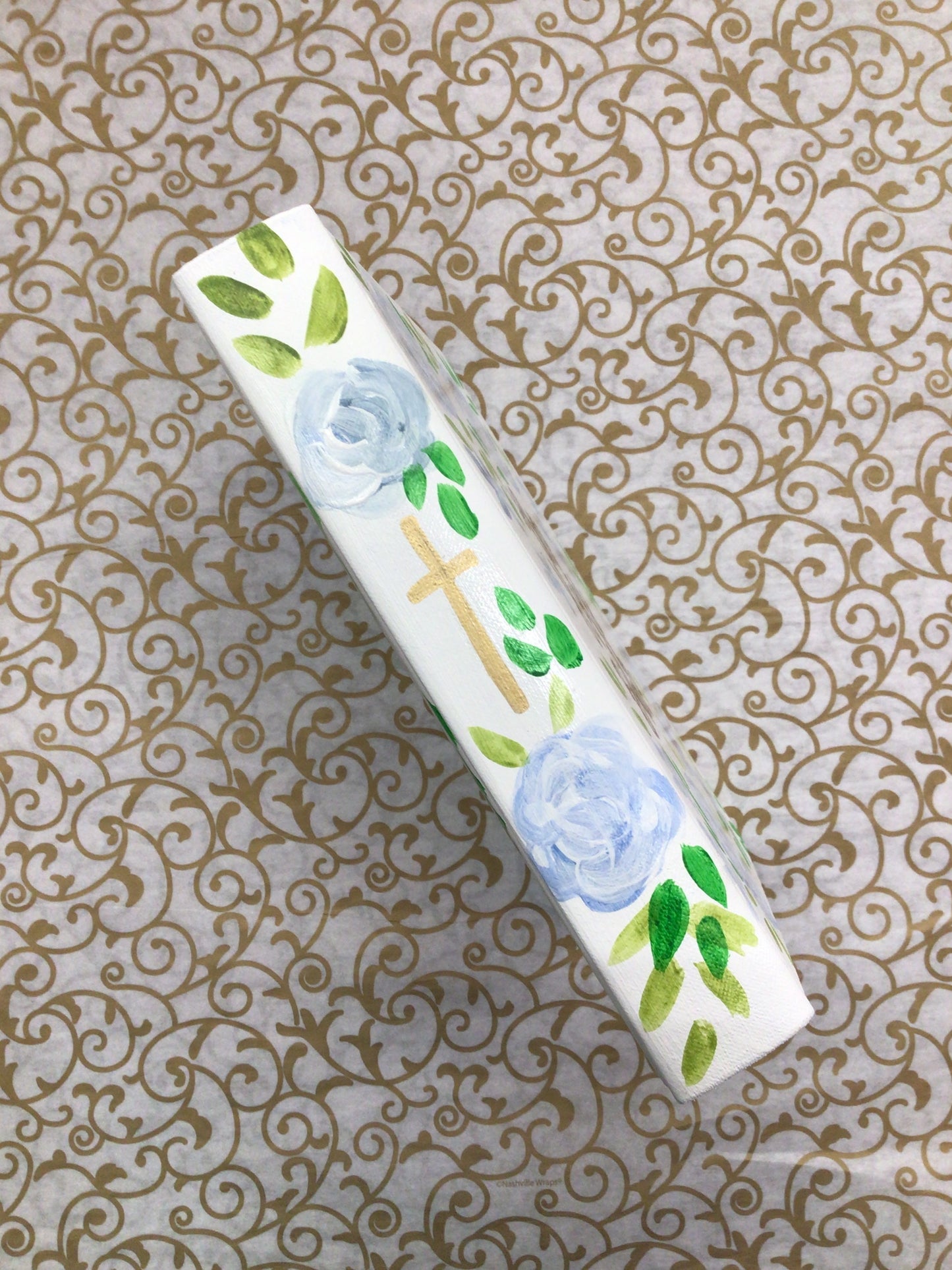 Hand Painted Bible, White & Blue Floral