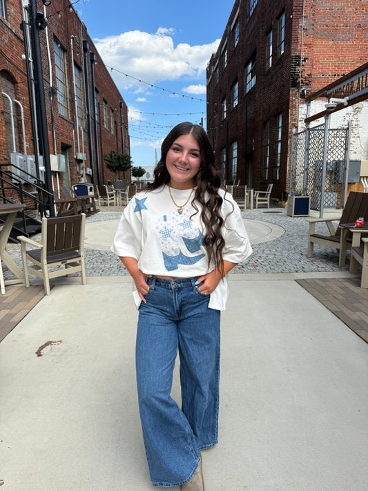 Boots and Bows blue tee