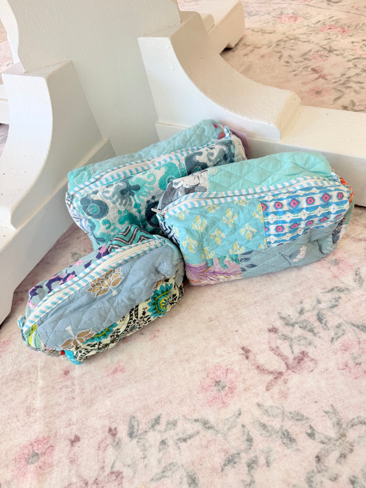 3 N 1 Makeup bags  (Teal patchwork )