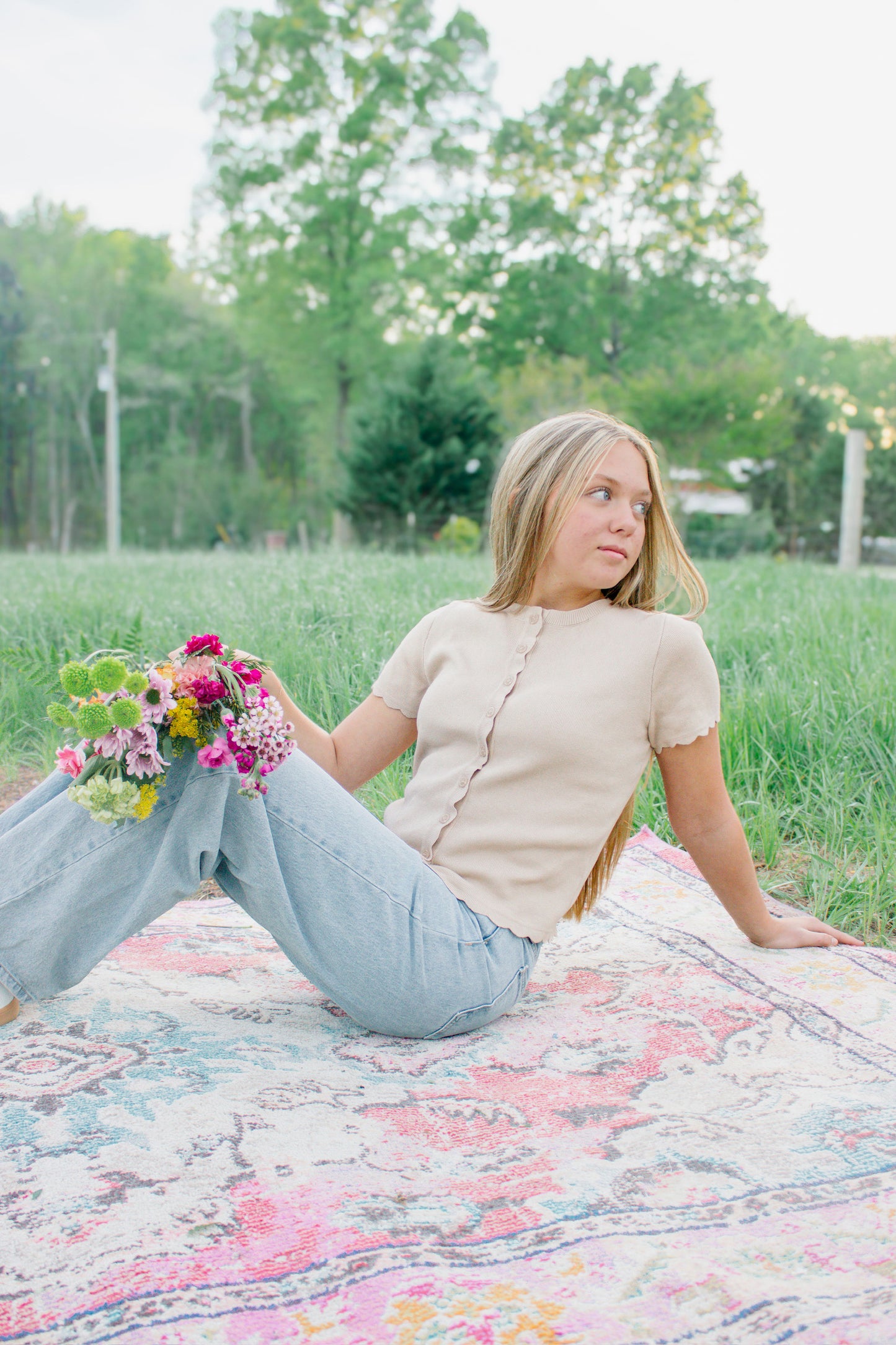 Soft sand scalloped cardigan