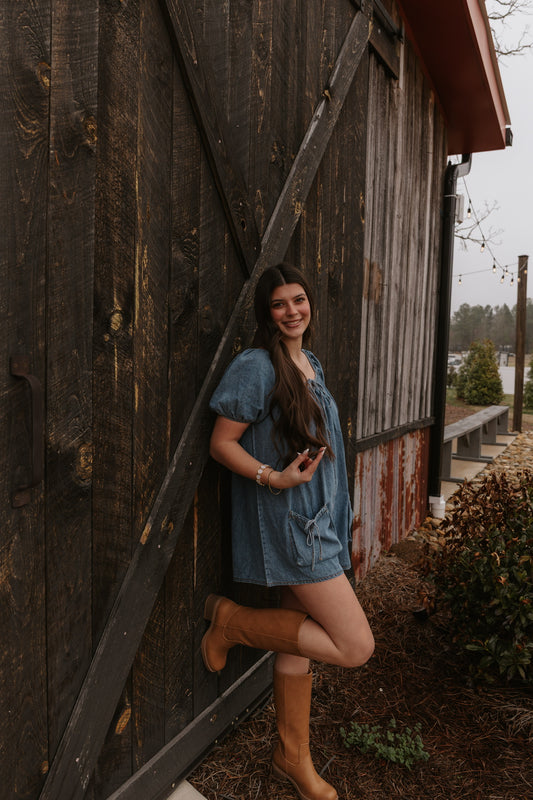 Puff sleeved (DARK) Denim Romper