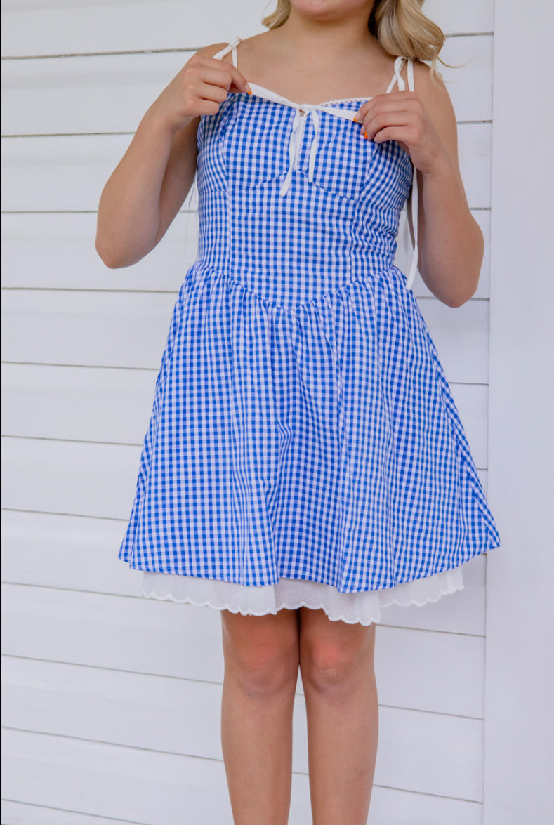 Blue gingham mini dress
