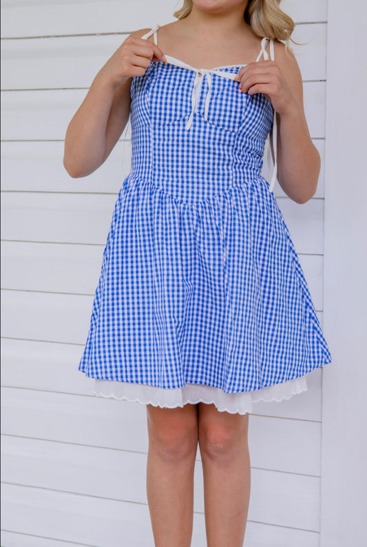 Blue gingham mini dress