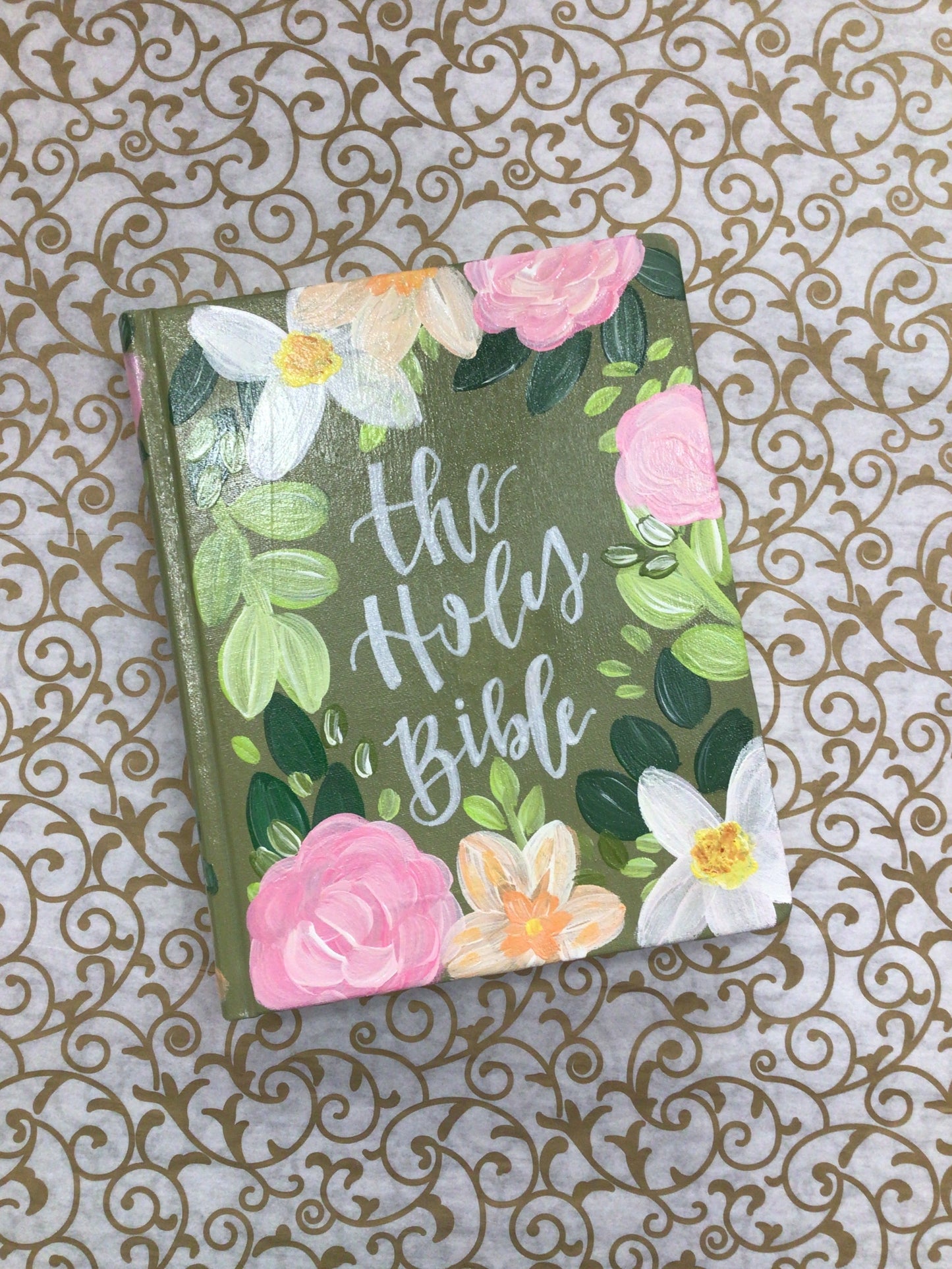 Hand Painted Bible Olive Floral