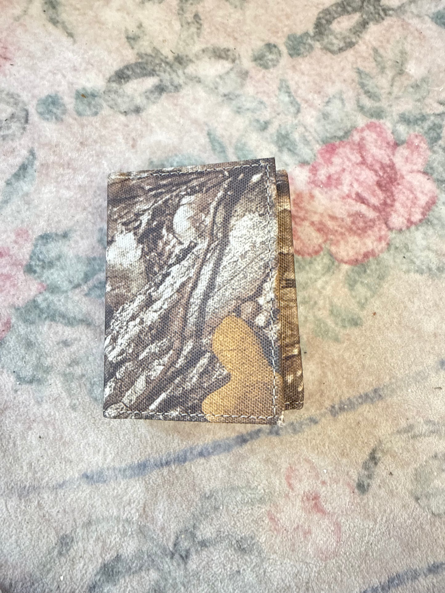 Real tree brown interior tri fold wallet