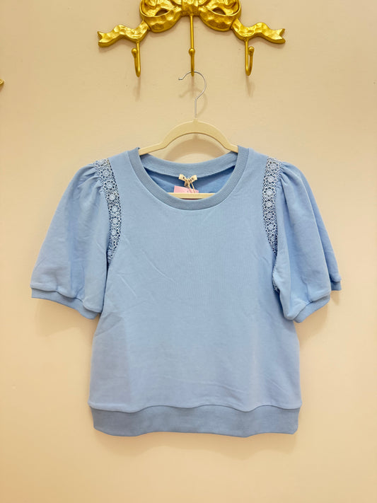 Blue floral trim top