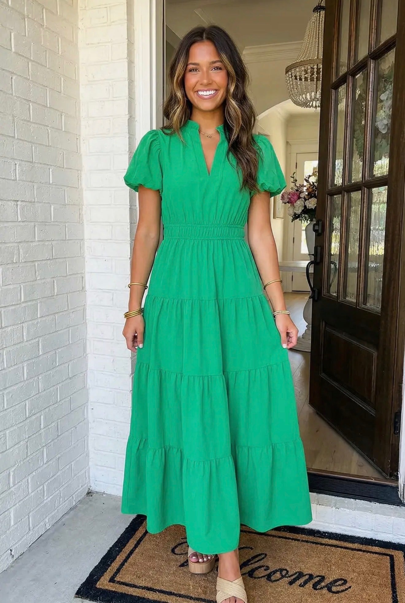 Bright green long dress