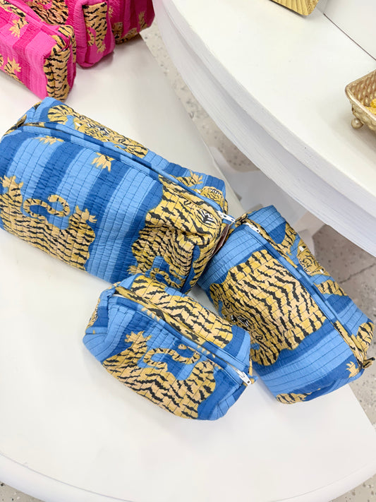 S,M,L blue cheetah stripe Makeup bags