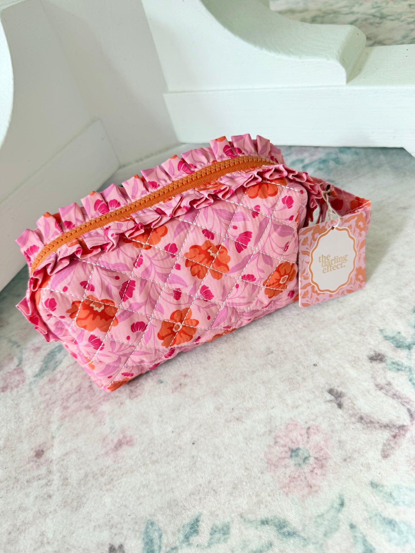Essentials Quilted Cosmetic Pouch - Poppin' Petals Hot Pink