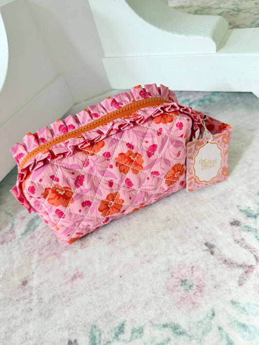 Essentials Quilted Cosmetic Pouch - Poppin' Petals Hot Pink