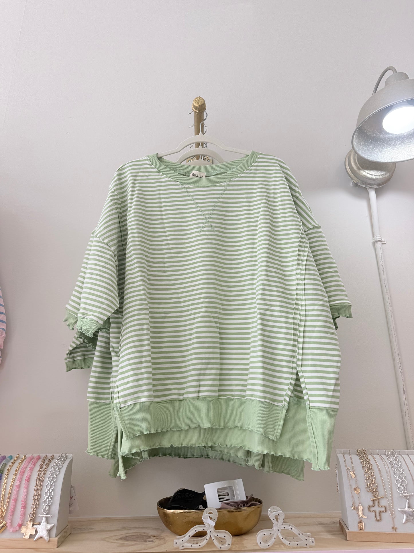 Lime and white stripe oversize TEE