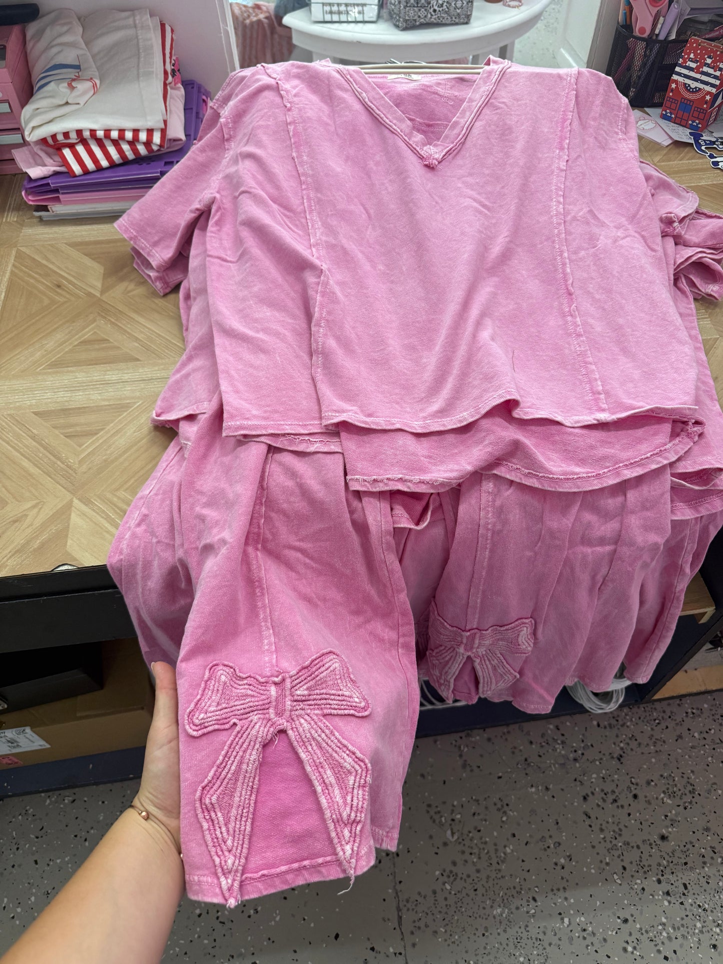 Pink bow pants set  ￼