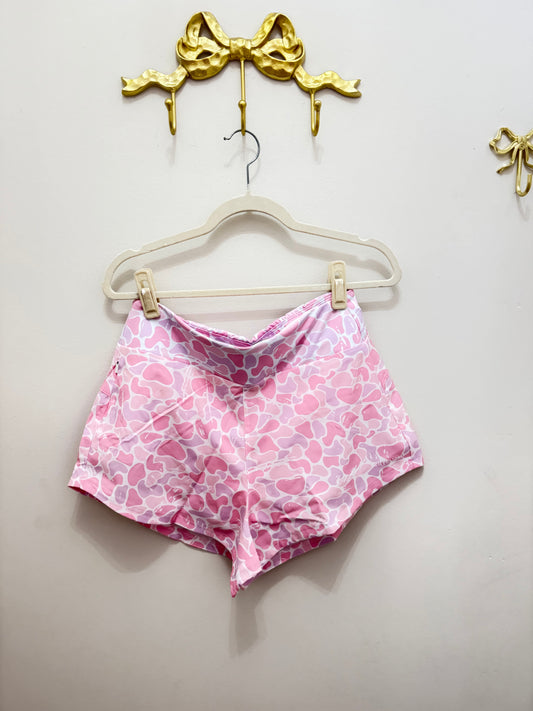 Pink camo women’s active shorts
